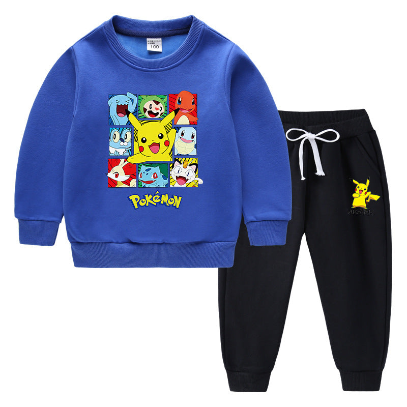 Children Pokemon Pikachu Hoodie & Pant Set Fleece Lined Padded Warm Keeping Winter Clothes Sweatershirt Suit