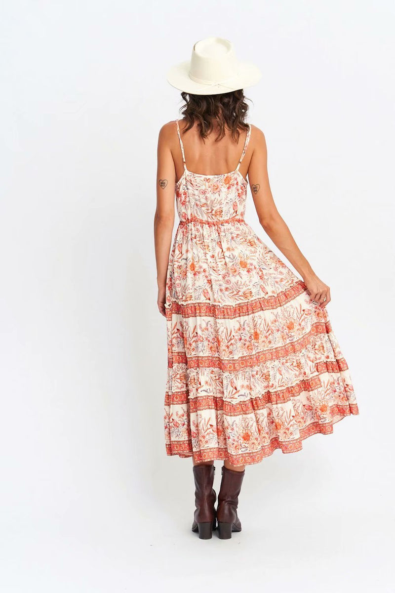 Beth Dutton Bohemian Dress Summer Spring Midi Dresses Printed Women's Sundress