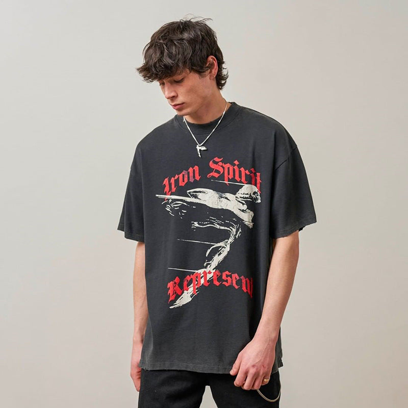 Present Angel T Shirt Printed High Street Loose Retro Short Sleeve Women T-shirt Men