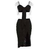 Women Top & Skirt 2 Piece Set Summer Cropped Tank Top Hip Split Skirt Suit