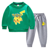 Children Pokemon Pikachu Hoodie & Pant Set Fleece Lined Padded Warm Keeping Winter Clothes Sweatershirt Suit