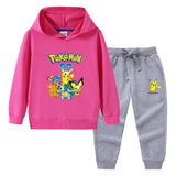 Children Pokemon Pikachu Hoodie & Pant Set Hooded Sweater Trousers Two-Piece Baby Cotton Sweater Suit