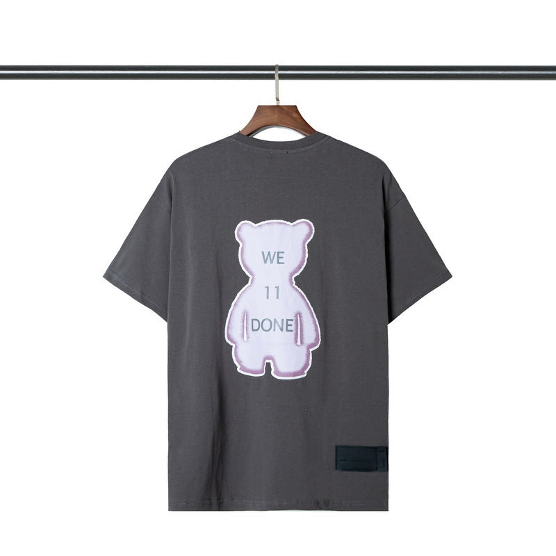 We11done T Shirt Double-Sided Bear Letter Printing Men's and Women's round Neck Short Sleeve Cotton