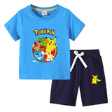 Children Pokemon Pikachu Tshirts & Shorts Cotton Short Sleeve Shorts Two Pieces
