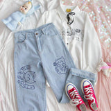 Anime Print Jeans Denim Pants Jeans Loose plus Size Retro Sports Trousers