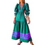 Women Bohemian Dress Spring and Autumn Hollow-out Cinched Dress