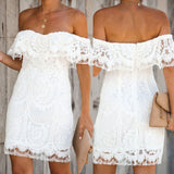 Spring and Summer Lace Sexy Temperament off-Shoulder Eyelash Lace Dress