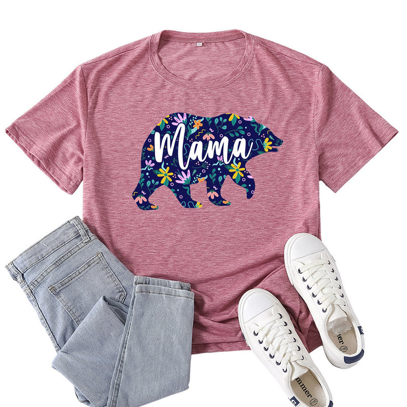 Boy Mama T Shirts Floral Mama Bear Bear Mother Pattern Printed T-shirt