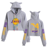 In Memory of Kobe Hoodie Kobe Memorial Clothing Casual Navel Cat Ears Hooded Sweater for Women