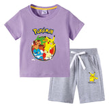 Children Pokemon Pikachu Tshirts & Shorts Cotton Short Sleeve Shorts Two Pieces