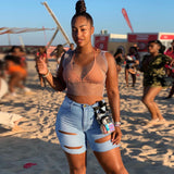 Women Plus Size Denim Shorts Ripped Slim Fit Denim Shorts