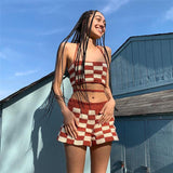 Women Top & Pant 2 Piece Set Summer Strap Backless Halter Vest High Waist Sheath Shorts Casual Suit