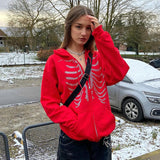 Skeleton Hoodie Autumn Sexy Loose Hooded Zipper Top