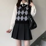 Preppy Aesthetic Outfits Vintage Knitted Vest Black Pink Color V-neck Sweater