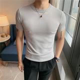 Men Short Sleeve T-Shirt Solid Color Simple Knitwear T-shirt