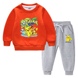 Children Pokemon Pikachu Hoodie & Pant Set Fleece Lined Padded Warm Keeping Winter Clothes Sweatershirt Suit