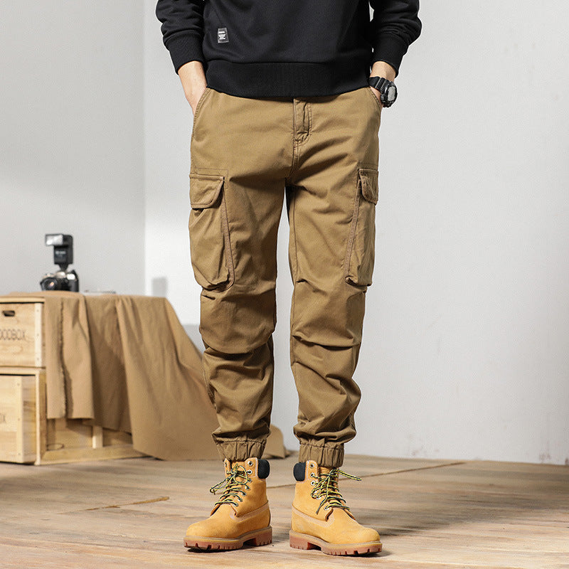 Men Cargo Pants Loose Sports Feet Men's Pants Autumn and Winter Pure Cotton