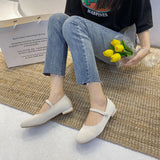 Nude Block Heel Sandals Mary Jane Shoes Women's Vintage High Heels