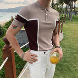 Men Short Sleeve T-Shirt Lapel Contrast Color T-shirt