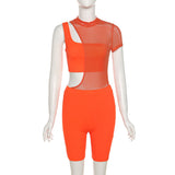 Summer Women's Clothing Sexy Mesh Stitching Tight Jumpsuit Sleeveless Vest Suit for Women