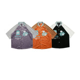 Baseball T Shirt Summer Corduroy Contrast Color Letter Print Baseball Collar Short Sleeve Shirt for Men