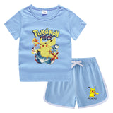 Children Pokemon Pikachu Tshirts & Shorts Leisure Sports Suction Suit Neutral