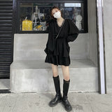 Gothic Lolita Harajuku Style Clothing Autumn Dark Lace V-neck Patchwork Dress