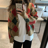 Preppy Aesthetic Outfits V-neck Knitted Cardigan Women's Loose Autumn and Winter Vintage Sweater Coat