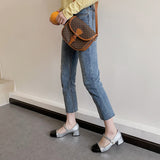 Nude Block Heel Sandals Mary Jane Shoes