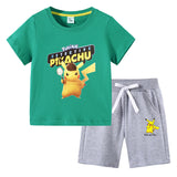 Children Pokemon Pikachu Tshirts & Shorts Cotton Short Sleeve Shorts Two Pieces Neutral