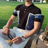 Men Short Sleeve T-Shirt Lapel Contrast Color T-shirt