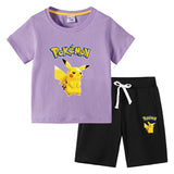 Children Pokemon Pikachu Tshirts & Shorts Cotton Short Sleeve Shorts Two Pieces Neutral