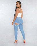 Women Plus Size Jeans Slim Ripped Denim Skinny Pants