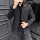 Double Brewed Seersucker Suit Men's Suit Set Slim Striped Casual