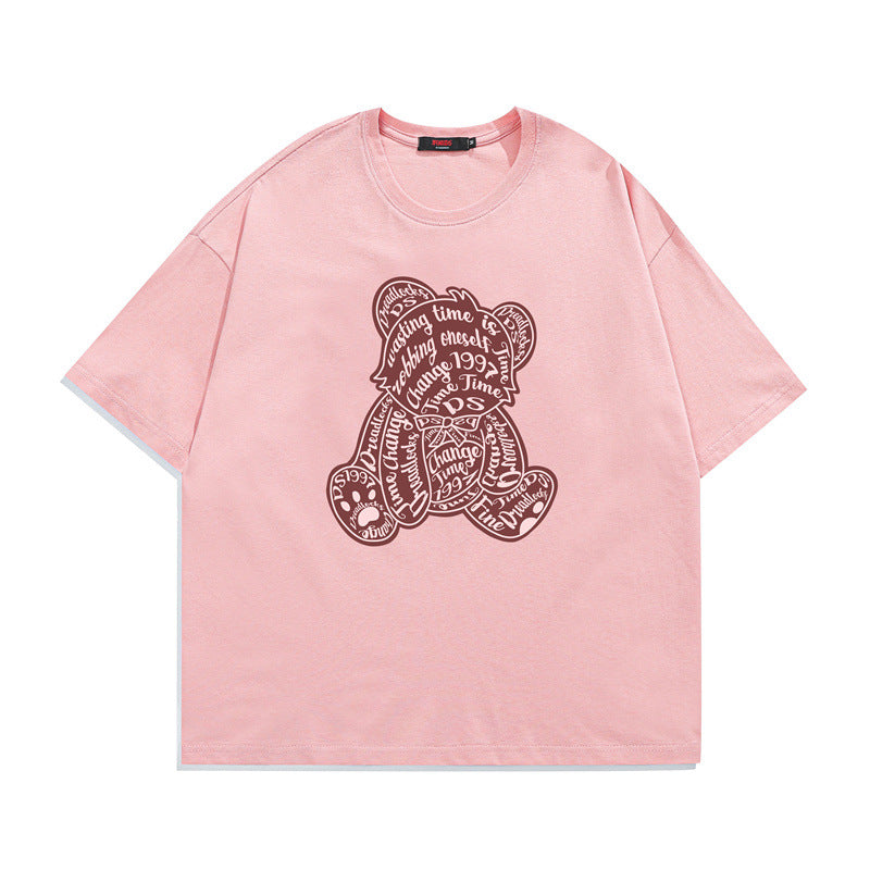 2022 Summer Man Outfits Printed Bear Crew Neck