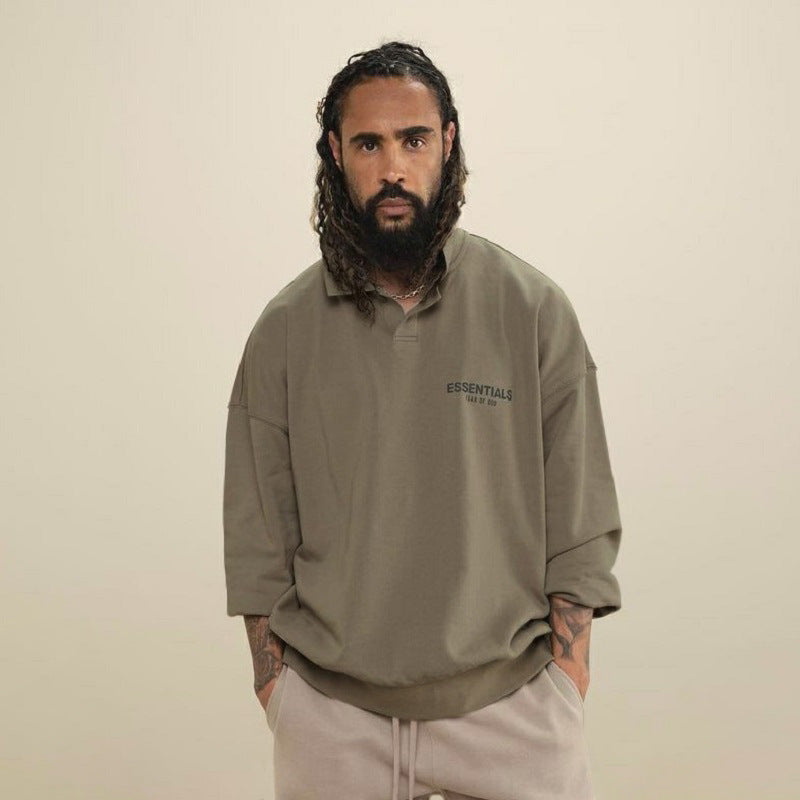 Essentials Polo Shirt Fog Fear of God Loose Long Sleeve Sweatershirt