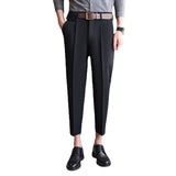 Men Trousers Casual Fashionable Curled Brim Suit Pants