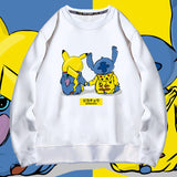 Men and Women Pokemon Pikachu Hoodie Pikachu Joint Name Stitch Back Shadow Crew Neck Pullover Sweatshirt