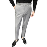 Men Trousers Plaid Stripe Slim Fit Suit Pants
