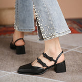 Nude Block Heel Sandals French Style Mid Heel Sandals