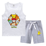 Children Pokemon Pikachu Tshirts & Shorts Summer Vest Middle Pants Sports Casual Thin Two Pieces