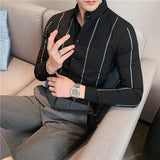 Men Shirts Summer Stripes Pointed Collar Spring and Autumn Slim Shirt