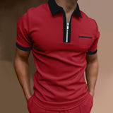 Polo Shirts Men's Zipper Color Matching T-shirt Top