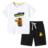 Children Pokemon Pikachu Tshirts & Shorts Cotton Short Sleeve Shorts Suit Two Neutral