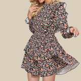 Beth Dutton Bohemian Dress Winter Autumn Midi Dresses Autumn Floral Print round Neck Shawl Long Sleeve Stitching Ruffle Ruffle Dress
