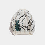 Dinosaur Sweaters Cartoon Crew Neck Sweater Dinosaur Couple Sweater Cotton Knitwear