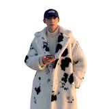 Men Dalmatian Coat Dairy Cattle Cotton Coat Lamb Wool Mid-Length Trench Coat Winter