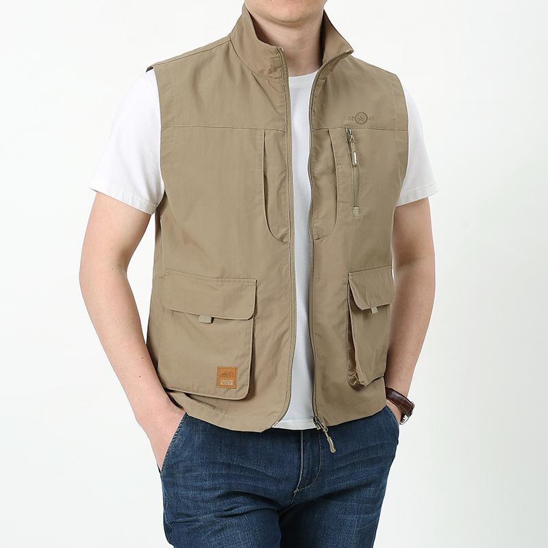 Men Utility Vest Work Zipper Tactical Work Vest Slim Pocket Jacket Vest Man Spring and Autumn Multi-Pocket Quick-Dry Casual Outdoor