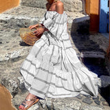 Women Bohemian Dress Flared Sleeve Slim-Fit Printed Dress