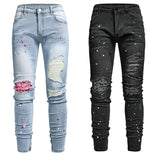 J Shaped Jeans Men's New Skinny Ripped Leg Opening Zipper Jeans